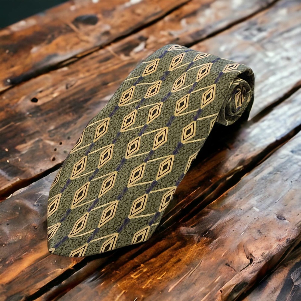 Peter Thomas by Superba est. 1873 100% Silk Tie Olive Green/Gold/Blue
